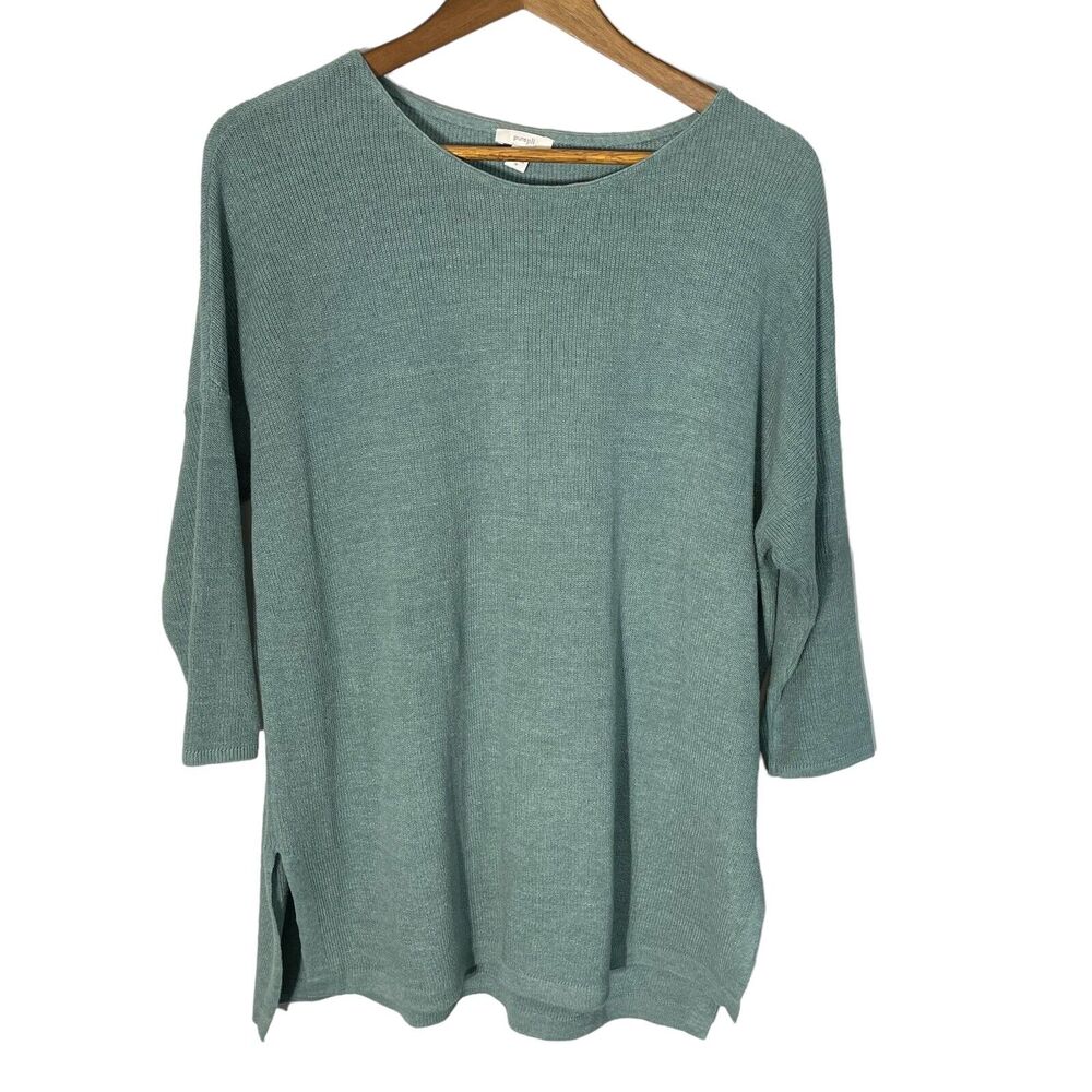 Pure Jill Sage Green Linen Blend Drop Shoulder Tunic Sweater Size Medium Shirt